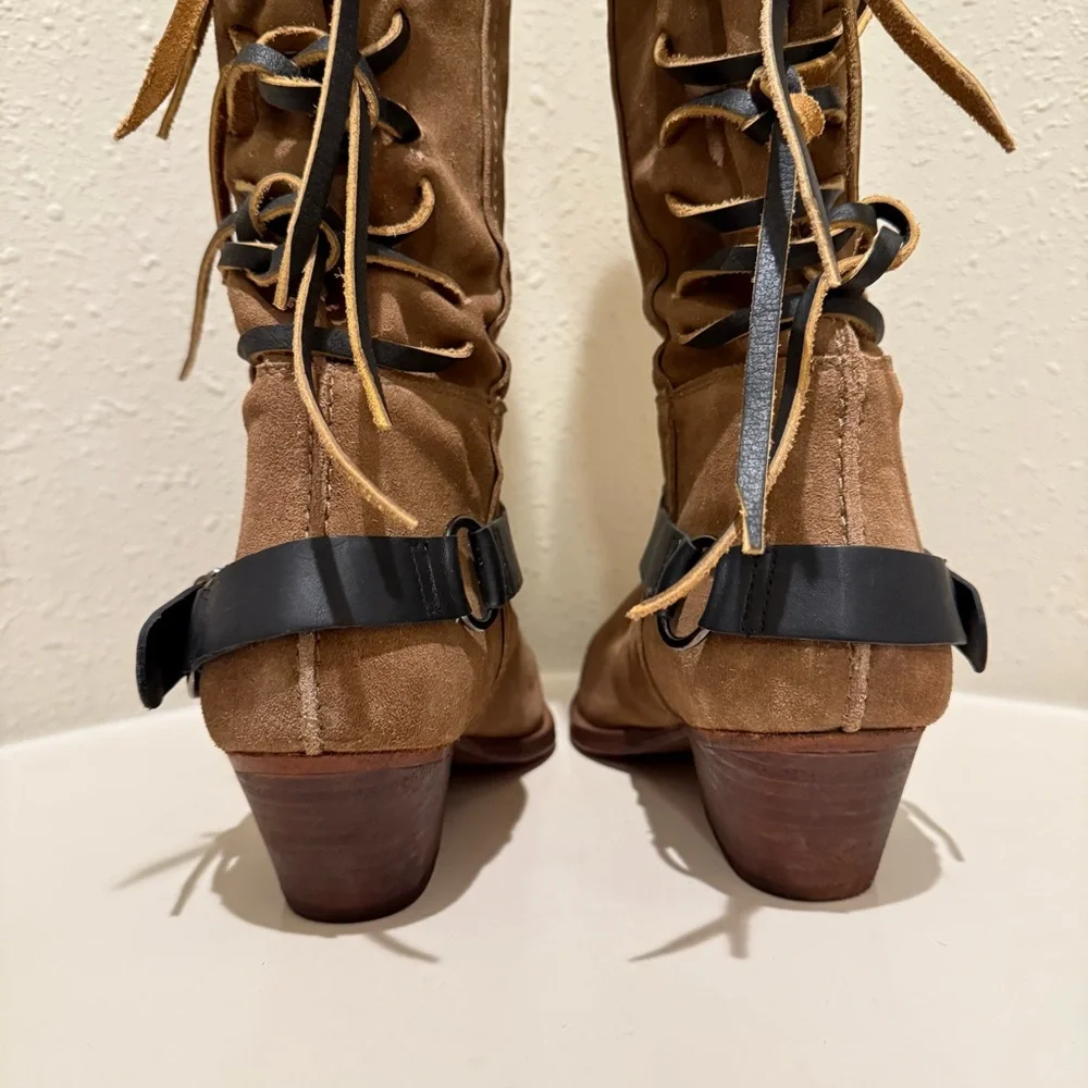 Free People Lace Sway Slouchy Women’s Military Taupe Western Boots Sz 7.5 NEW